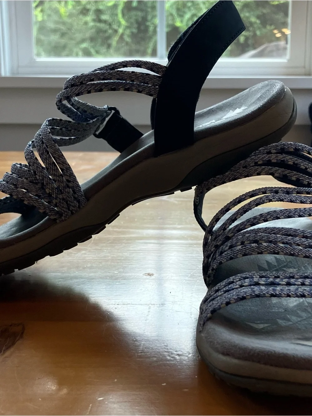 Skechers Women's Blue Braided-Strap Memory Foam Sandals